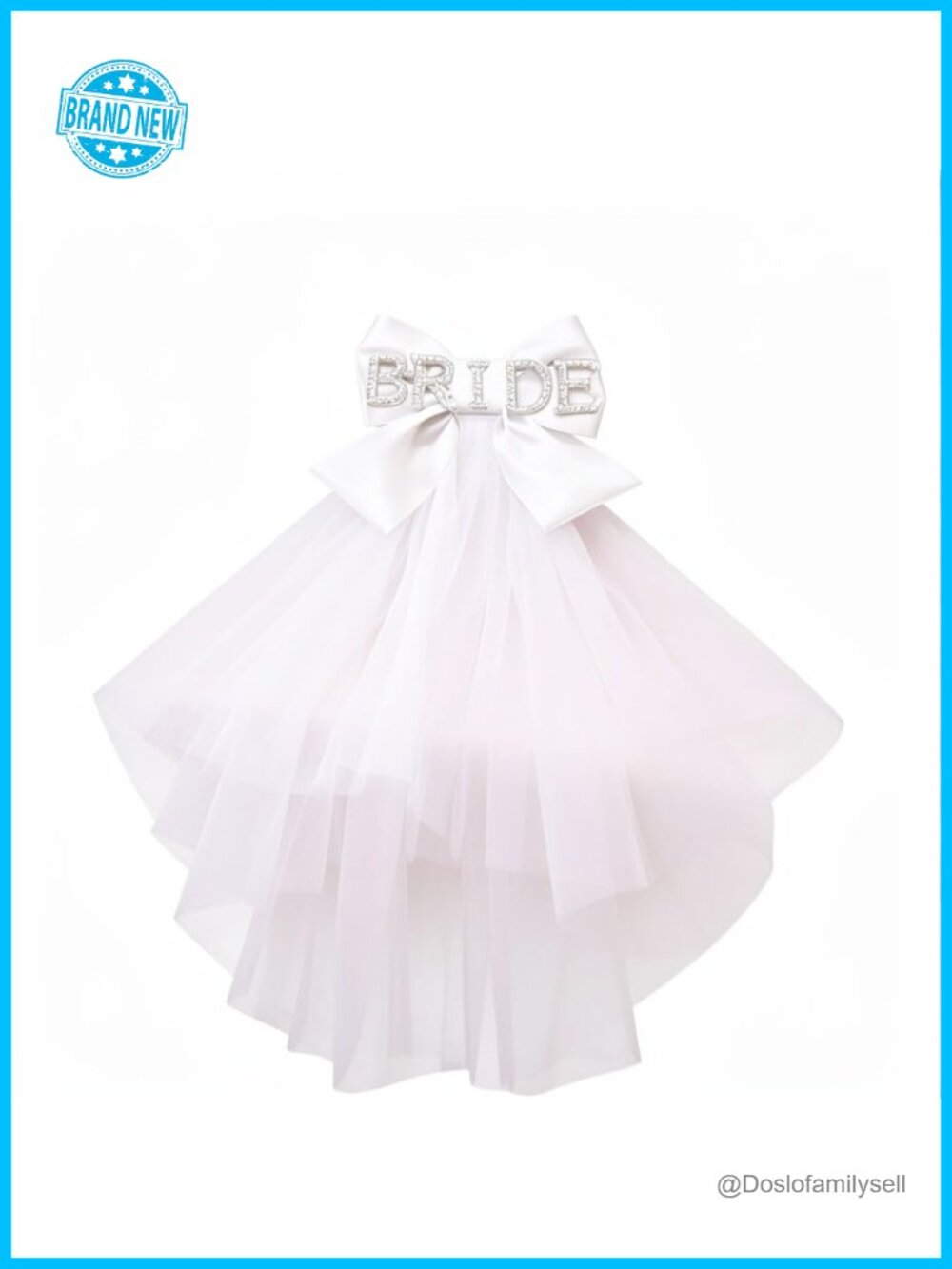 Bride to Be Embroidered Veil Hair Bow Bridal Accessory White Satin